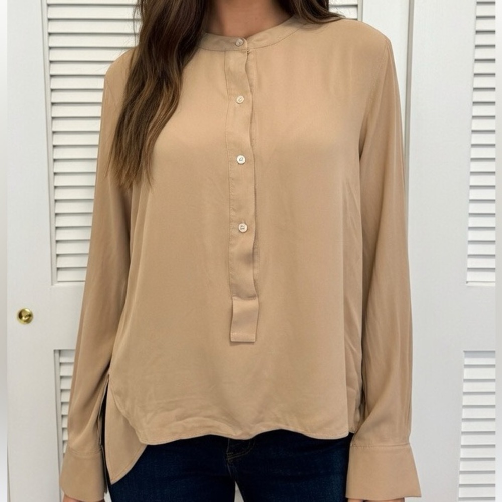 Clearance Theory Blush Pink/Tan Buttoned Blouse with Mandarin Collar